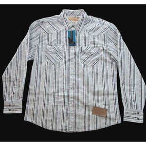 Cinch Men's LG Long Sleeve Modern Fit Print Snap Shirt White MTW1303086